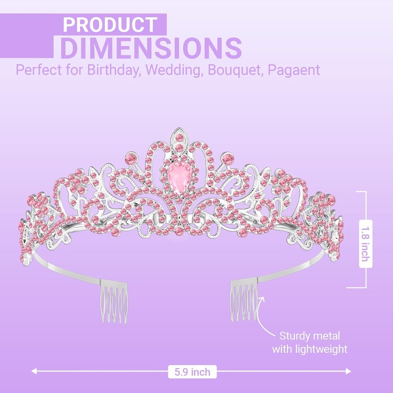 Queenship Tiara Crown for Women, Queen Tiara for Birthday Prom Bridal Party Custome Pink - Image 2